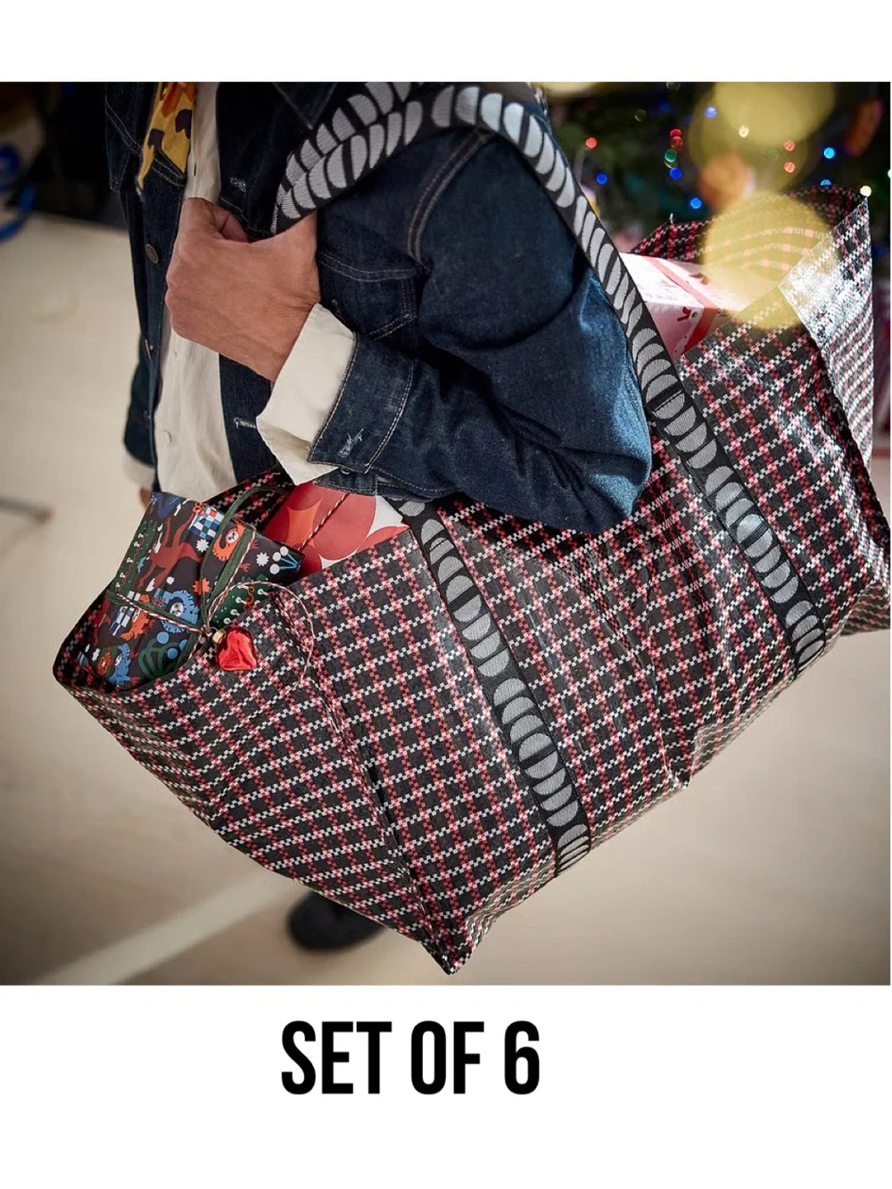 Large Plaid Tote Bags - Black & Red
